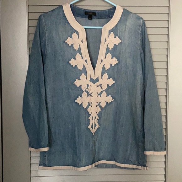 J. Crew Chambray Moroccan Style Top - Picture 1 of 8